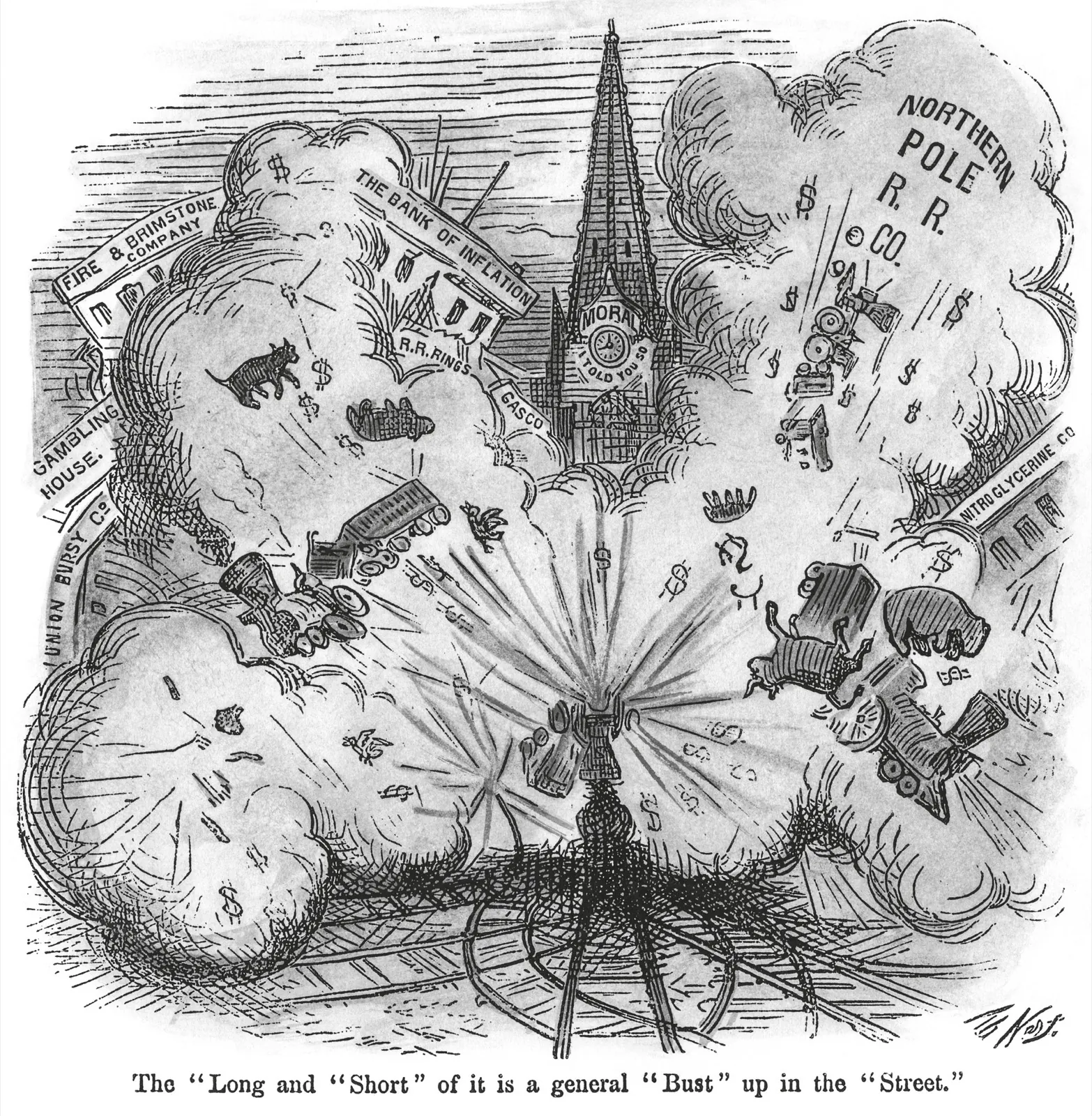 Thomas Nast 描绘 1873 年 Wall Street 崩盘的漫画