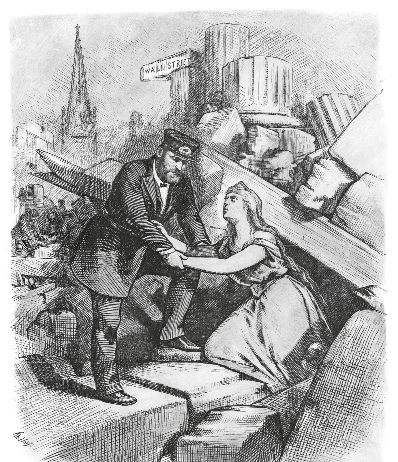 Thomas Nast 1873 年关于 Grant 与金融恐慌的漫画